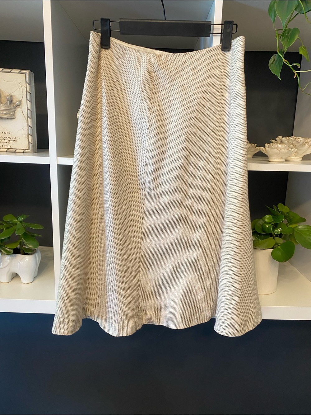 Calvin Klein Linen Blend Neutral Cream A-Line Midi Skirt